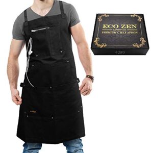 ecozen lifestyle chef apron for men (10 oz cotton) ideal for kitchen, bbq, cooking and grill | professional grade i fully adjustable (m to xxl) for perfect fit and comfort + pockets