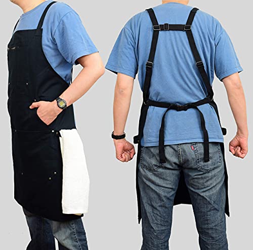 ecoZen Lifestyle Chef Apron for Men (10 oz Cotton) Ideal for Kitchen, BBQ, Cooking and Grill | Professional Grade I Fully Adjustable (M to XXL) for Perfect Fit and Comfort + Pockets