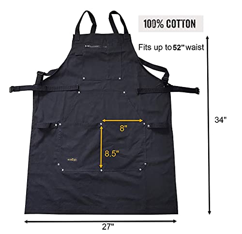 ecoZen Lifestyle Chef Apron for Men (10 oz Cotton) Ideal for Kitchen, BBQ, Cooking and Grill | Professional Grade I Fully Adjustable (M to XXL) for Perfect Fit and Comfort + Pockets