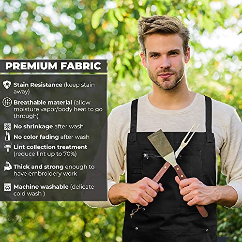 ecoZen Lifestyle Chef Apron for Men (10 oz Cotton) Ideal for Kitchen, BBQ, Cooking and Grill | Professional Grade I Fully Adjustable (M to XXL) for Perfect Fit and Comfort + Pockets