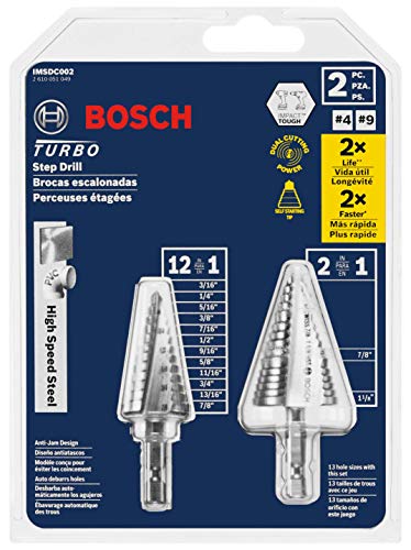 BOSCH IMSDC002 2 pc. High-Speed Steel Impact Tough Turbo Step Drill Bit Set