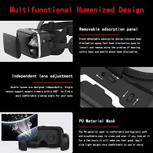 VR Headset for iPhone & Android Phone,3D VR Glasses for TV,Movies & Video Games,VR Headset with Remote Controller,Virtual Reality Headset for iPhone/Android Phone Compatible 4.7-6 inch