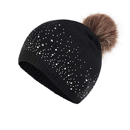 Mousmile Toddler Children Kids Hats Wool Kintted Caps Winter Warm Pom Pom Beanies Scarf Hats Set for Boys Girls (1-6 Years) (Black)