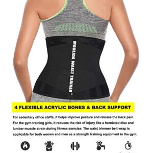 Waist Trainer Belt for Women & Man Waist Trimmer Weight Loss Workout Fitness Back Support Belts (Black,Medium)