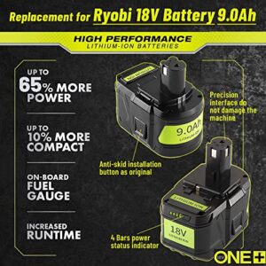 TenHutt 【3RD-Generation Upgrade 18V 9.0Ah Replacement Battery for Ryobi 18V Battery ONE+ Plus High Capacity 18V Lithium-Ion Battery P102 P103 P104 P105 P106 P108 P107 P109 for Cordless Power Tools