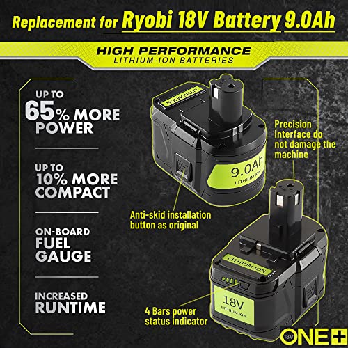 TenHutt 【3RD-Generation Upgrade 18V 9.0Ah Replacement Battery for Ryobi 18V Battery ONE+ Plus High Capacity 18V Lithium-Ion Battery P102 P103 P104 P105 P106 P108 P107 P109 for Cordless Power Tools