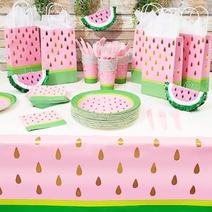 145-Pieces Pink Watermelon Party Supplies for Birthday, Baby Shower, Summer Decorations, Set includes Paper Plates, Napkins, Cups, Cutlery, and Tablecloth (Serves 24)