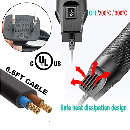 Heat Gun for Crafts Bubble Remover 6.6ft Cable Dual-Temperature 300W Heat Air Gun for Drying Paint, Clay, Embossing Heat Gun