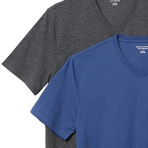 Amazon Essentials Men's Regular-Fit Short-Sleeve V-Neck Pocket T-Shirt, Pack of 2, Blue/Charcoal Heather, X-Large