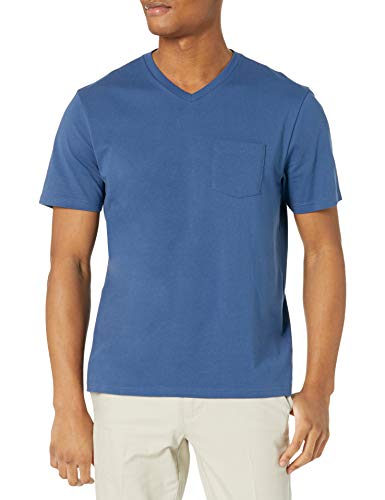 Amazon Essentials Men's Regular-Fit Short-Sleeve V-Neck Pocket T-Shirt, Pack of 2, Blue/Charcoal Heather, X-Large