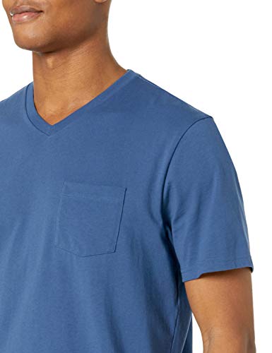 Amazon Essentials Men's Regular-Fit Short-Sleeve V-Neck Pocket T-Shirt, Pack of 2, Blue/Charcoal Heather, X-Large