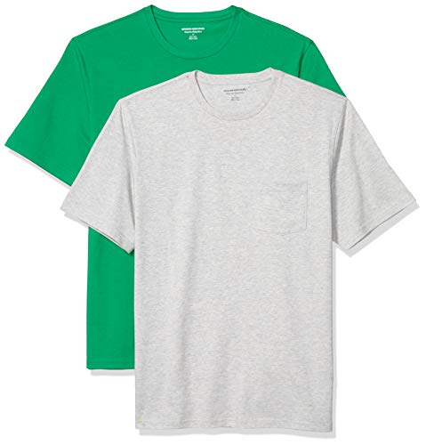 Amazon Essentials Men's Regular-Fit Short-Sleeve Crewneck Pocket T-Shirt, Pack of 2, Bright Green/Light Grey Heather, XX-Large