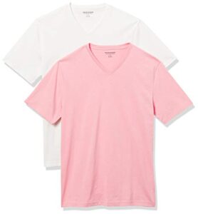 amazon essentials men's slim-fit short-sleeve v-neck t-shirt, pack of 2, light pink/white, x-large