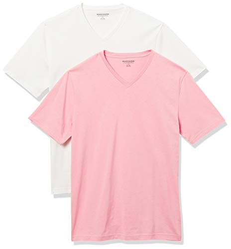 Amazon Essentials Men's Slim-Fit Short-Sleeve V-Neck T-Shirt, Pack of 2, Light Pink/White, X-Large