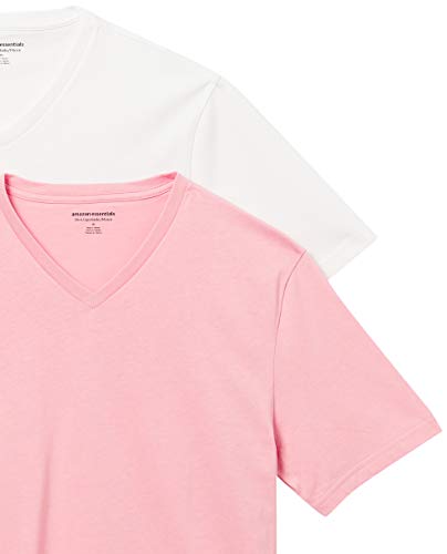 Amazon Essentials Men's Slim-Fit Short-Sleeve V-Neck T-Shirt, Pack of 2, Light Pink/White, X-Large