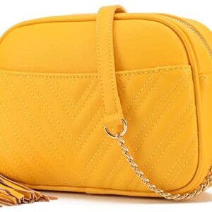 lola mae Quilted Crossbody Bag, Trendy Design Shoulder Purse (Mustard)