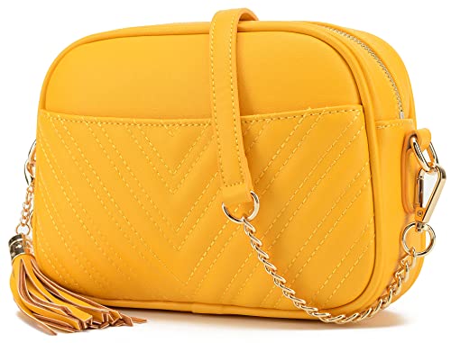 lola mae Quilted Crossbody Bag, Trendy Design Shoulder Purse (Mustard)