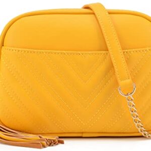 lola mae Quilted Crossbody Bag, Trendy Design Shoulder Purse (Mustard)