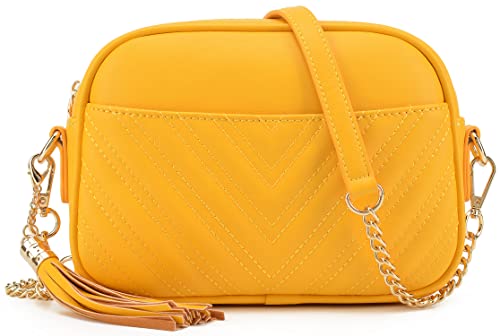 lola mae Quilted Crossbody Bag, Trendy Design Shoulder Purse (Mustard)