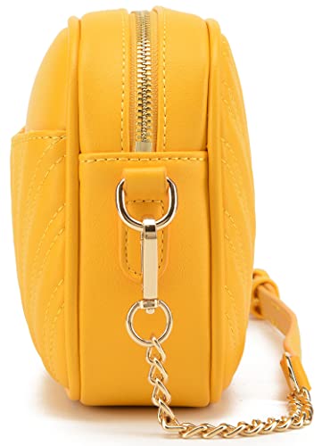 lola mae Quilted Crossbody Bag, Trendy Design Shoulder Purse (Mustard)