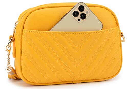 lola mae Quilted Crossbody Bag, Trendy Design Shoulder Purse (Mustard)