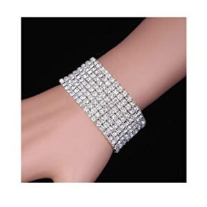 Zealmer Women Clear Rhinestone 8 Row Stretch Bracelet Silver Tone(small)