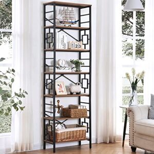 homissue bookcase,7-tier tall bookshelf metal bookcase and bookshelves, free standing storage modern bookshelf for home office living room and bedroom, rustic brown