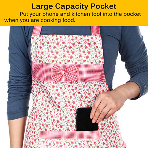 SATINIOR 3 Pieces Kitchen Aprons for Women Cute Floral Apron for Women with Pockets Adjustable Waist Aprons for Kitchen Cooking Housework