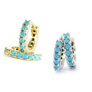 tiny double sided turquoise 8mm huggie hoops handcrafted in usa ship within 24 hours
