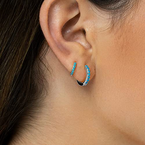 Tiny Double Sided Turquoise 8MM Huggie Hoops Handcrafted In USA Ship Within 24 hours