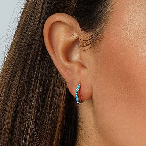 Tiny Double Sided Turquoise 8MM Huggie Hoops Handcrafted In USA Ship Within 24 hours