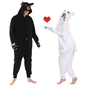 dressfan Animal Onesie Bear Onesie Cosplay Costume with Paw glove black white (S(59"-63"), Black)