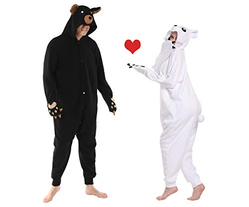 dressfan Animal Onesie Bear Onesie Cosplay Costume with Paw glove black white (S(59"-63"), Black)