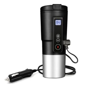 east mount smart temperature control travel coffee mug electric heated travel mug 12v stainless steel tumbler smart heating car cup keep milk warm lcd display easily washing safe for use (black)