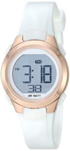 amazon essentials women's digital chronograph rose gold-tone and white resin strap watch