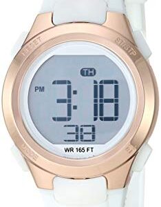 Amazon Essentials Women's Digital Chronograph Rose Gold-Tone and White Resin Strap Watch