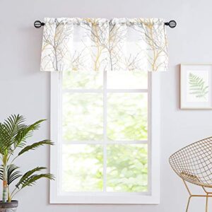 fmfunctex white-yellow window valance curtain for living room 18" grey branch print valance for kitchen 50" w x 18" l, 1 panel