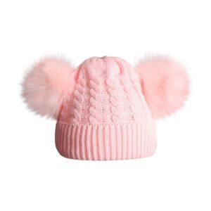 youmymine toddler childrens baby knitting hat wool hemming hat keep warm winter hiarball fur ball cap (a, pink)