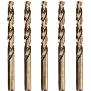 hymnorq 13/32 inch diameter m35 cobalt steel metalworking twist jobber drill bits 5pc pack, 5.24 inch long, 135 degree split point, for stainless steel copper aluminum alloy and iron