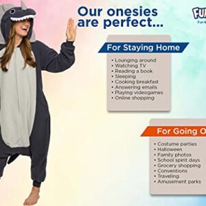 FUNZIEZ! Adult Triceratops Costume - Plush One Piece Dinosaur Costume - One Piece Pajamas(Grey, Large)