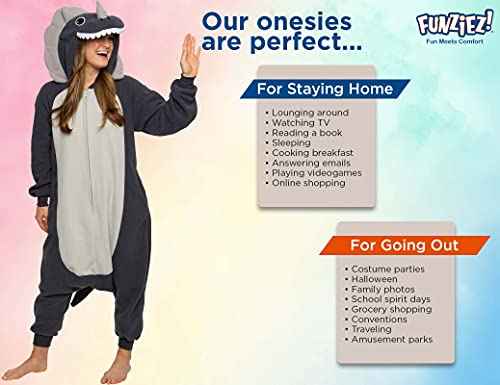 FUNZIEZ! Adult Triceratops Costume - Plush One Piece Dinosaur Costume - One Piece Pajamas(Grey, Large)