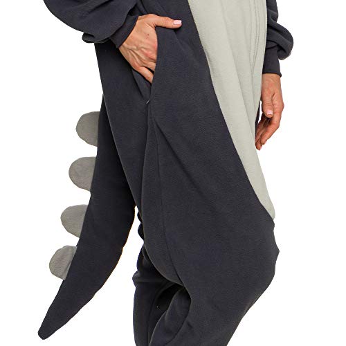 FUNZIEZ! Adult Triceratops Costume - Plush One Piece Dinosaur Costume - One Piece Pajamas(Grey, Large)