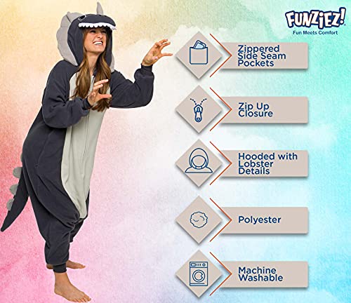 FUNZIEZ! Adult Triceratops Costume - Plush One Piece Dinosaur Costume - One Piece Pajamas(Grey, Large)