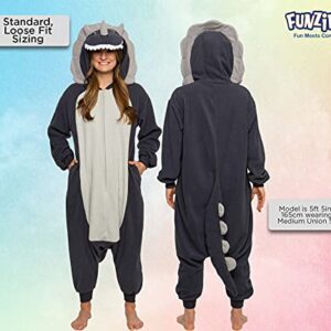 FUNZIEZ! Adult Triceratops Costume - Plush One Piece Dinosaur Costume - One Piece Pajamas(Grey, Large)