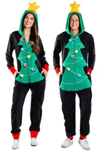 tipsy elves men's christmas game cozy jumpsuit - cozy christmas tree onesie w/velcro balls : xl