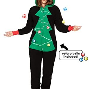 Tipsy Elves Men's Christmas Game Cozy Jumpsuit - Cozy Christmas Tree Onesie w/Velcro Balls : XL
