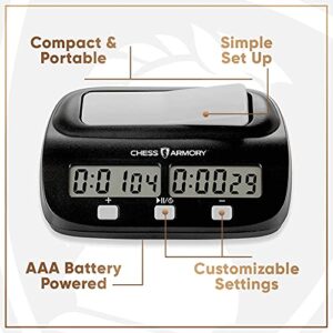 Chess Armory Digital Chess Clock - Portable Timer with Tournament and Bonus Time Features