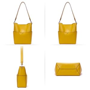 BOSTANTEN Women's Leather Designer Handbags Tote Purses Shoulder Bucket Bag Yellow