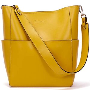 bostanten women's leather designer handbags tote purses shoulder bucket bag yellow