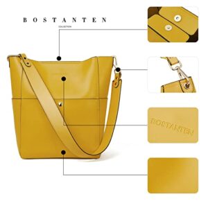 BOSTANTEN Women's Leather Designer Handbags Tote Purses Shoulder Bucket Bag Yellow